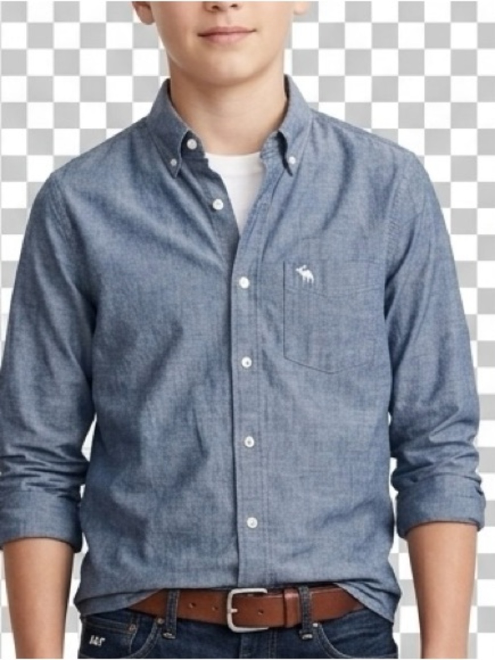 abercrombie kids blue cotton button-down shirt moose classic Boys Sz 11 12 Nice